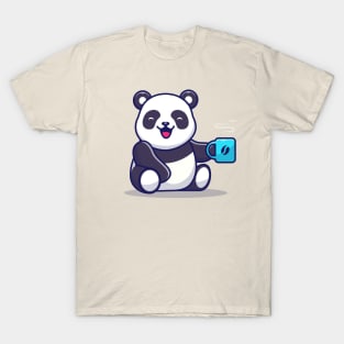 Cute Panda Holding Cup of Coffee T-Shirt